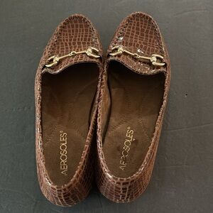 AEROSOLES Faux Croc Embossed Day Drive Loafer - Brown - SZ 8.5